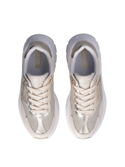 EVA 02 Leather and lurex sneakers ivory/light gold - Women&rsquo;s shoes