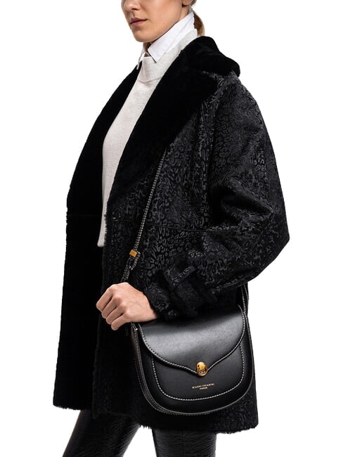 ISA Leather bag with flap, shoulder strap Black - Women’s Bags