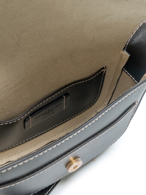 ISA Leather bag with flap, shoulder strap Black - Women’s Bags