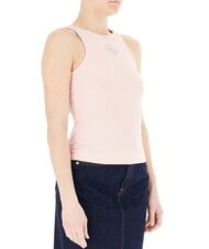 GUESS NEW SL ROUND GUENDALINA 4G rhinestone logo tank top pink pearl - T-shirt - 3