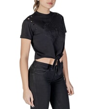 GUESS CN SS EYELET T-shirt with knot and ruffles jetbla - T-shirt - 3