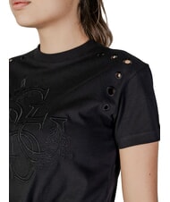 GUESS CN SS EYELET T-shirt with knot and ruffles jetbla - T-shirt - 4