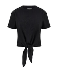 GUESS CN SS EYELET T-shirt with knot and ruffles jetbla - T-shirt - 5