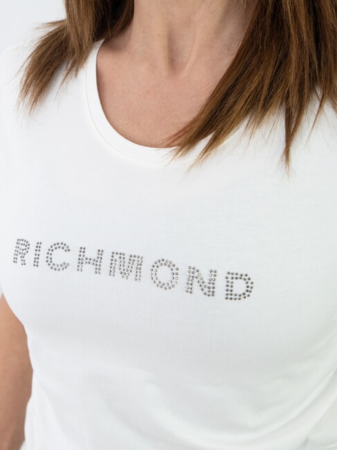 MECHI Stretch T-shirt rhinestone logo off white - T-shirt