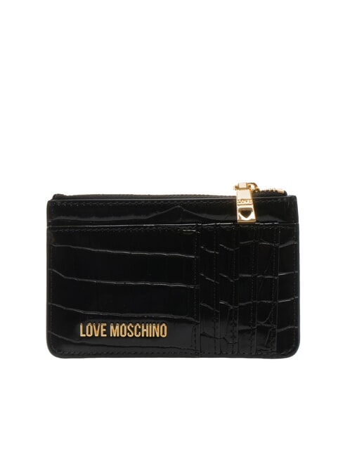 CROCO PRINTED Flat card holder with zip black crocus - Women’s Wallets