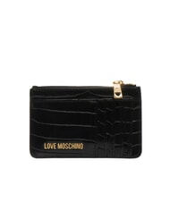 LOVE MOSCHINO CROCO PRINTED Flat card holder with zip black crocus - Women’s Wallets - 2