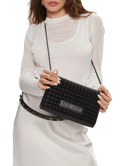 CHAIN Shoulder bag with micro studs black/gunmetal - Women’s Bags