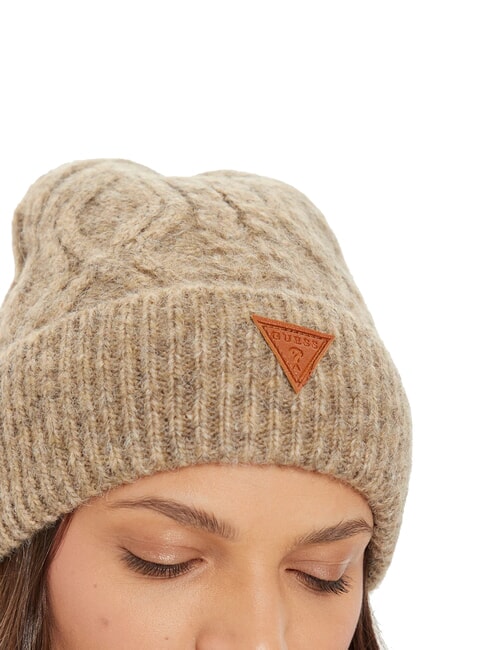 KNITTED Braided hat with cuff Camel - Hats