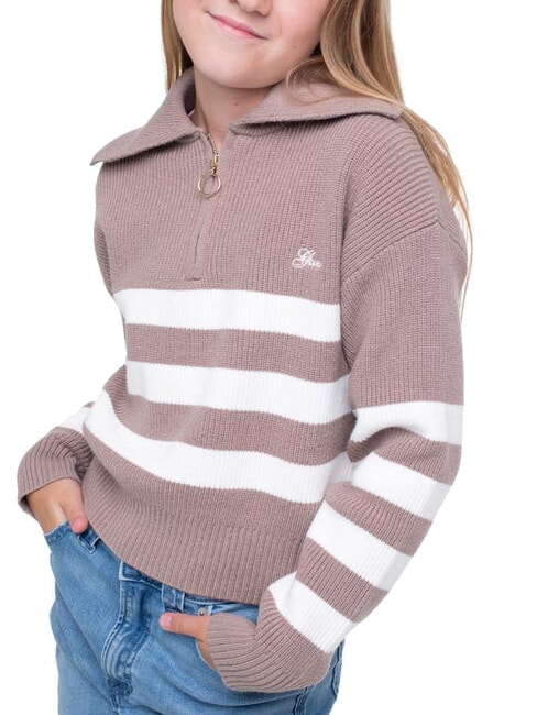 KIDS Striped zip-up cardigan brown white stripes - Child T-shirt