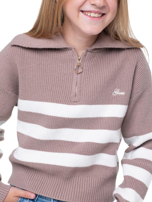 KIDS Striped zip-up cardigan brown white stripes - Child T-shirt