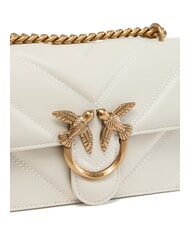 PINKO LOVE ONE MINI Chevron quilted nappa bag silk white-antique gold - Women’s Bags - 3