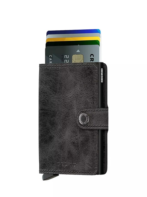 VINTAGE  Leather wallet with aluminum card holder black - Men’s Wallets