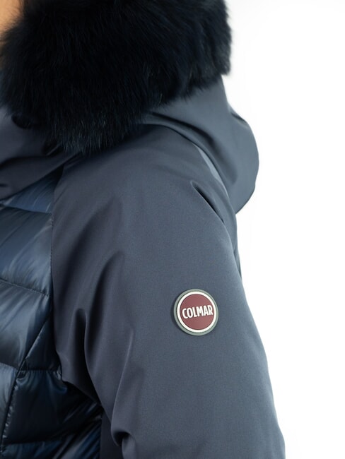 PURENESS Bi-material down jacket with hood navy blue - Women's down jackets