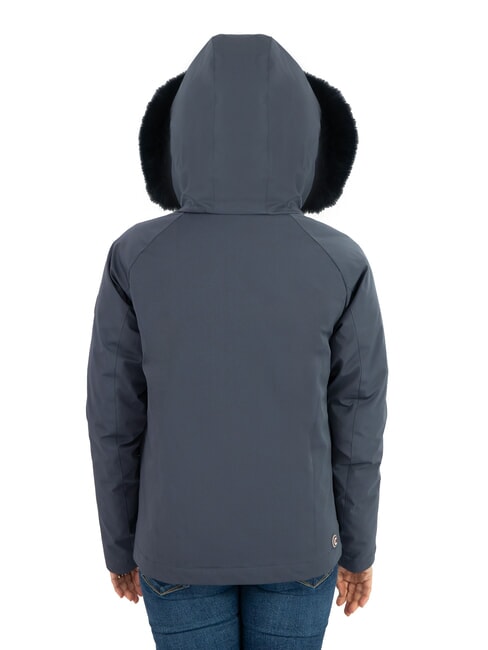 PURENESS Bi-material down jacket with hood navy blue - Women's down jackets