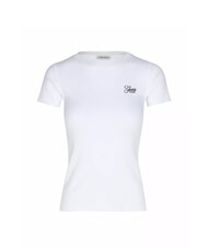 GUESS JEANS SS CN EMBRO SLIM Stretch cotton T-shirt purwhite - T-shirt - 4