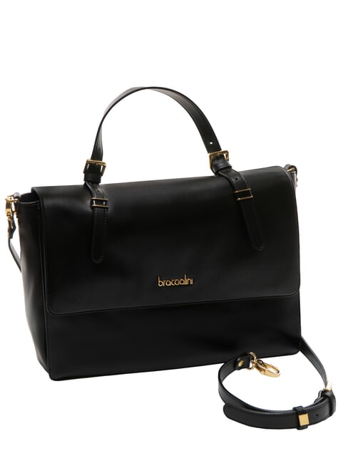 GRETA Leather briefcase bag with shoulder strap black - Women’s Bags