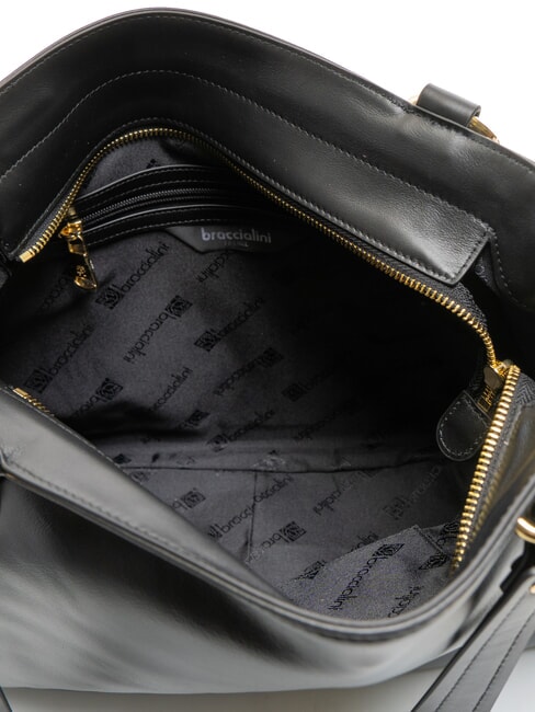 SOFIA Leather shoulder bag with little flowers black - Women’s Bags