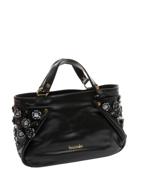 SOFIA Leather handbag with little flowers black - Women’s Bags