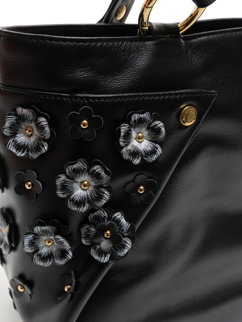 SOFIA Leather handbag with little flowers black - Women’s Bags