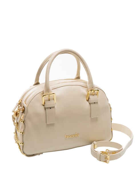 NORA Leather satchel bag with buckles beige - Women’s Bags