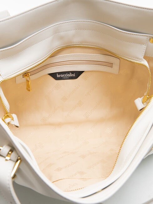 GRETA Leather shopping bag with buckles white - Women’s Bags