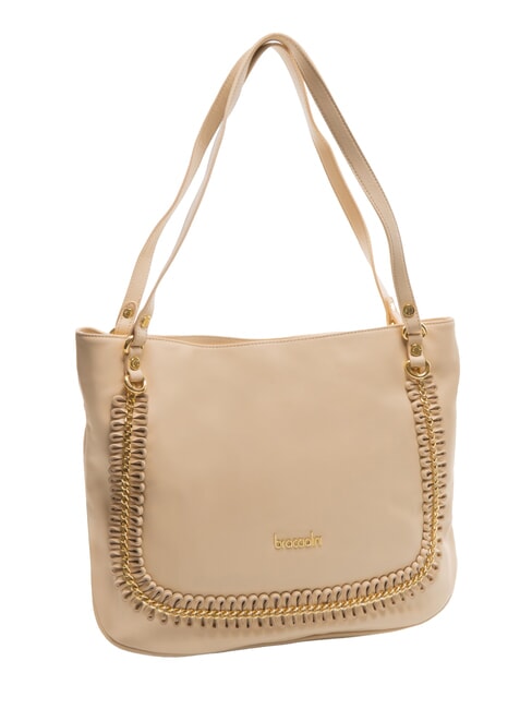 NAOMI Leather shoulder bag with chain beige - Women’s Bags