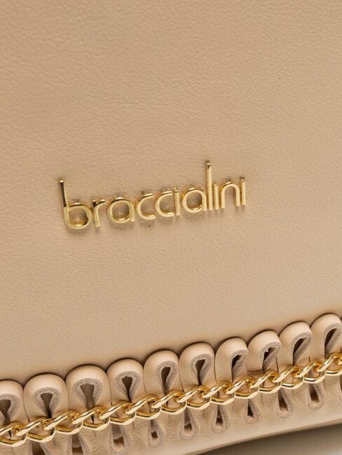 NAOMI Leather shoulder bag with chain beige - Women’s Bags