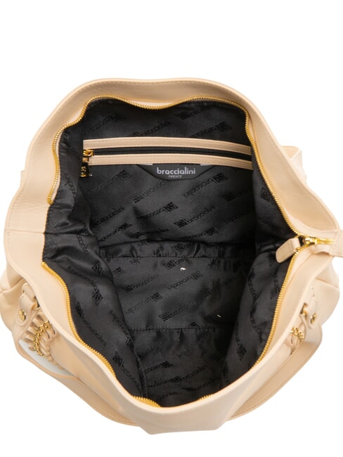 NAOMI Leather shoulder bag with chain beige - Women’s Bags