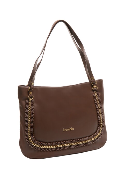 NAOMI Leather shoulder bag with chain brown - Women’s Bags