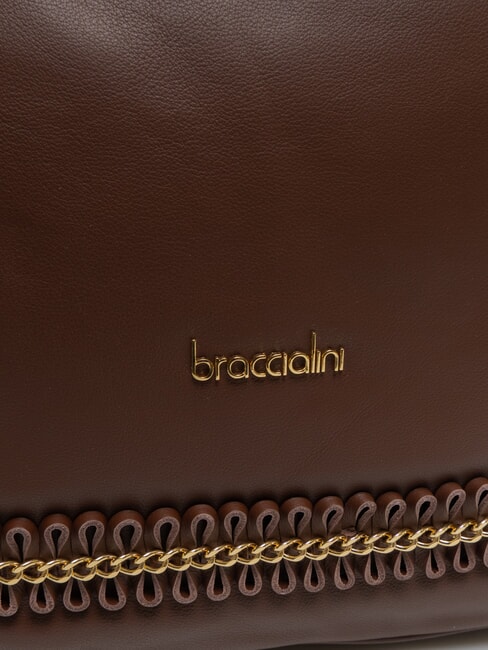 NAOMI Leather shoulder bag with chain brown - Women’s Bags