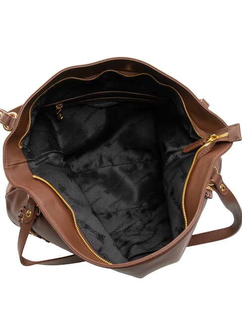 NAOMI Leather shoulder bag with chain brown - Women’s Bags