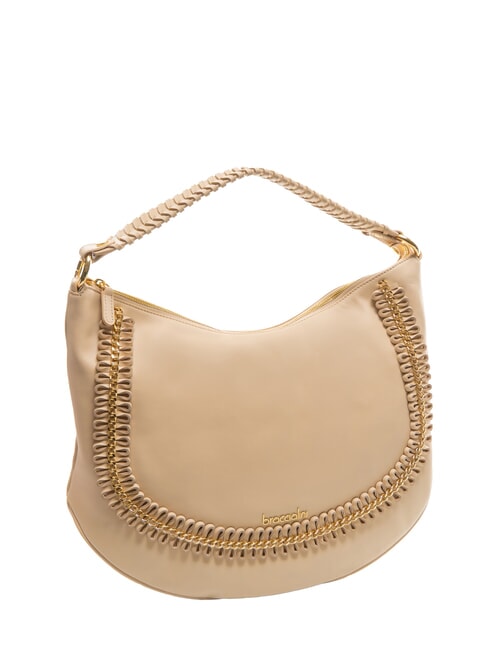 NAOMI Leather hobo bag with chain beige - Women’s Bags