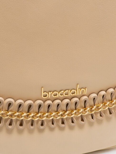 NAOMI Leather hobo bag with chain beige - Women’s Bags