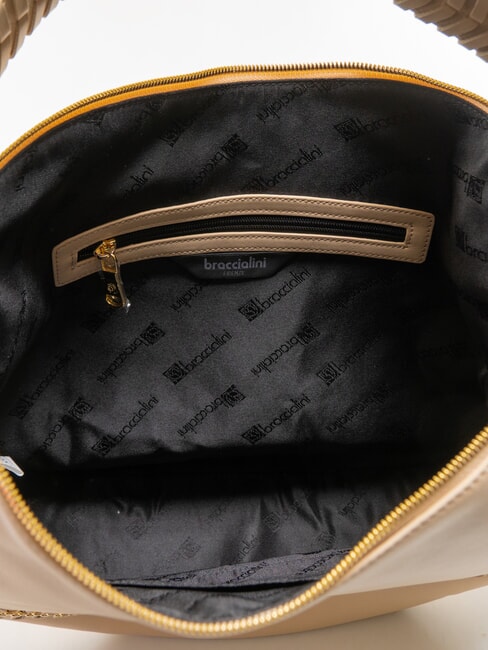 NAOMI Leather hobo bag with chain beige - Women’s Bags