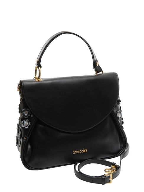 SOFIA Leather handbag with little flowers black - Women’s Bags