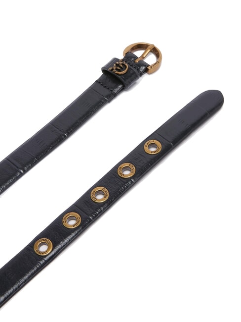 CUZCO Thin printed leather belt black-antique gold - Belts