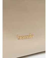 BRACCIALINI NORA Leather shopping bag with buckles beige - Women’s Bags - 3