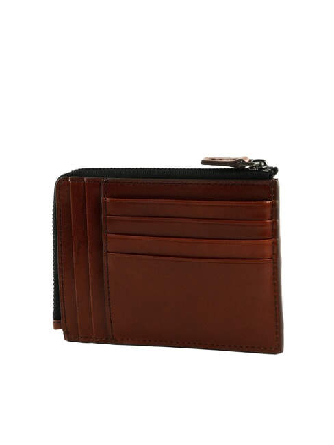FILIPPO Leather card holder with zip Brown / Ruthenium - Men&rsquo;s Wallets