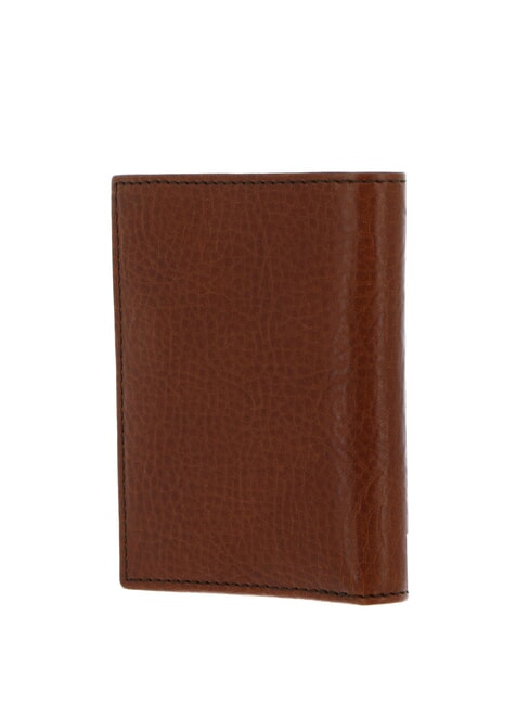 ETTORE Vertical leather card holder Brown / Ruthenium - Men&rsquo;s Wallets