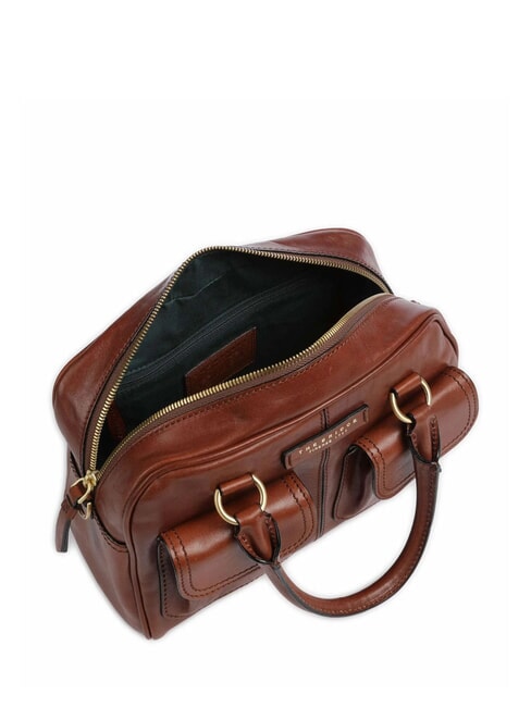 FLORA Leather satchel bag with pockets BROWN - Women’s Bags