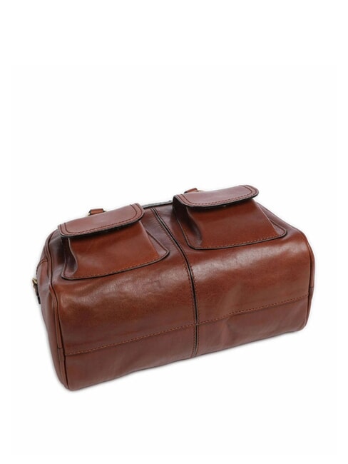 FLORA Leather satchel bag with pockets BROWN - Women’s Bags