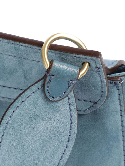 ERICA Leather shoulder bag with fringes sky with gold - Women’s Bags