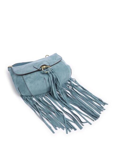 ERICA Leather shoulder bag with fringes sky with gold - Women’s Bags