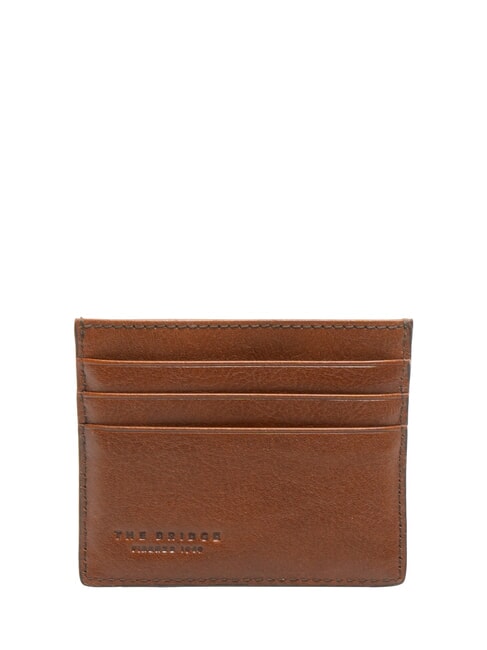CESARE Flat leather card holder Brown / Palladium - Men’s Wallets