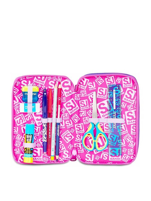 TINYPATCH GIRL 3 zip pencil case complete with school kit BLACK STRIPED FOREST - Cases and Accessories