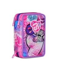 SJGANG TINYPATCH GIRL 3 zip pencil case complete with school kit BLACK STRIPED FOREST - Cases and Accessories - 6
