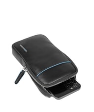 PIQUADRO CAMPIONARIO - BLUE SQUARE Leather cell phone pouch Black - Tablet holder& Organizer - 4