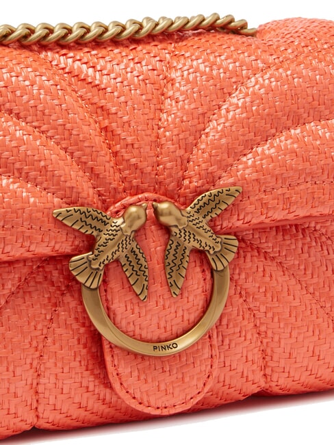 LOVE PUFF Mini shoulder bag in raffia mandarin red-antique gold - Women’s Bags