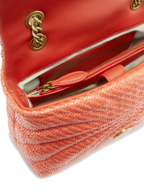 LOVE PUFF Mini shoulder bag in raffia mandarin red-antique gold - Women’s Bags