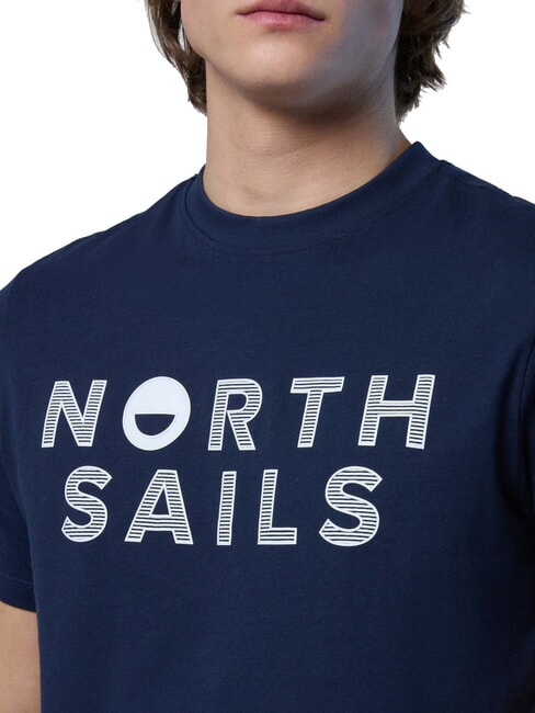 LINE PRINT Cotton T-shirt with maxi print navy blue - T-shirt